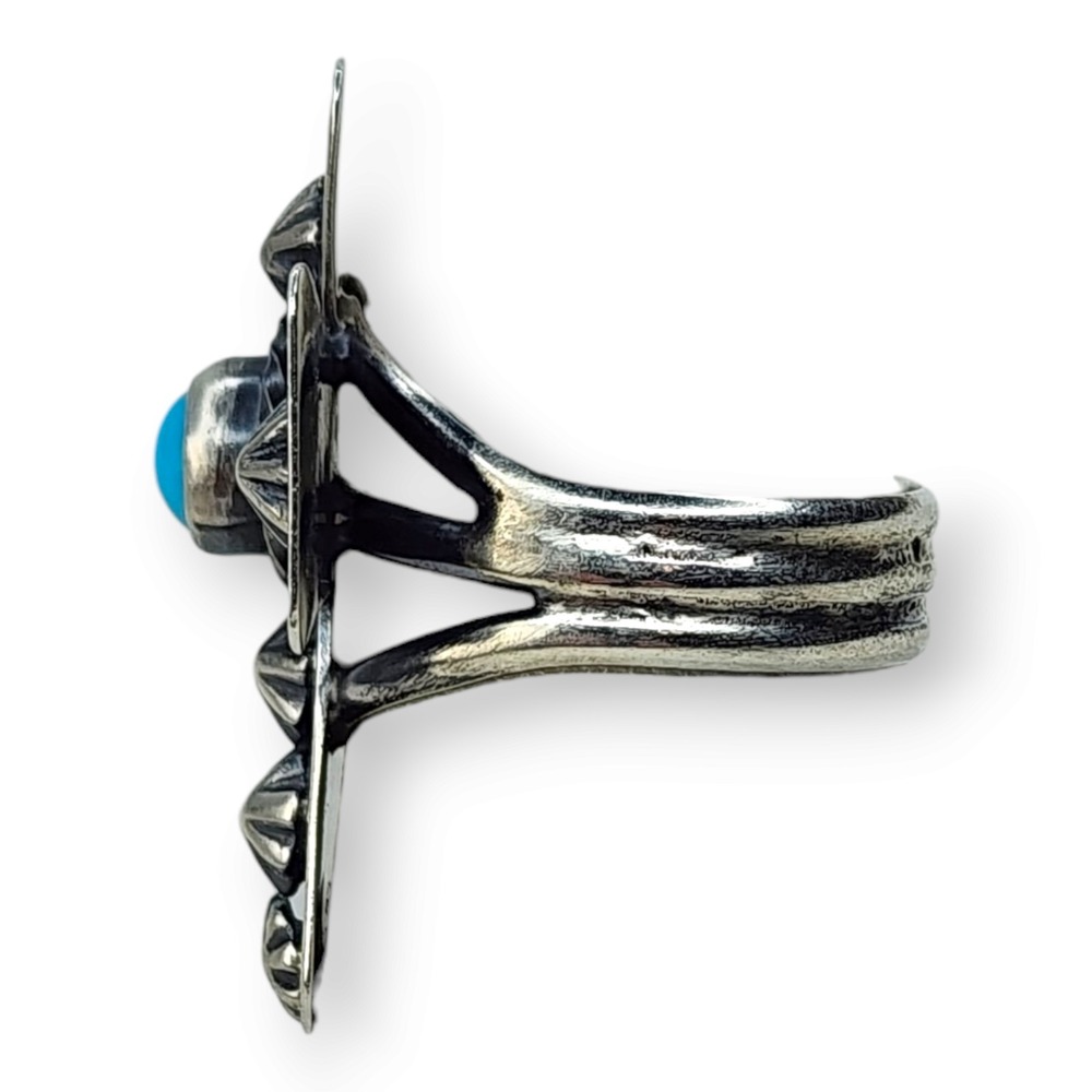 Running Bear Sterling Silver 925 Sleeping Beauty Turquoise Cross Ring Size‎ 9 - Picture 2 of 9